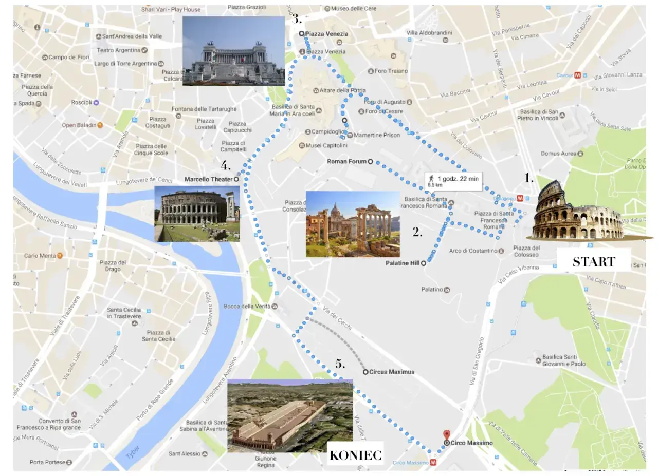 Trasa spacerowa po Rzymie i Watykanie: Koloseum, Forum Romanum, Palatyn, Cyrk Maximus, Teatr Marcellusa.